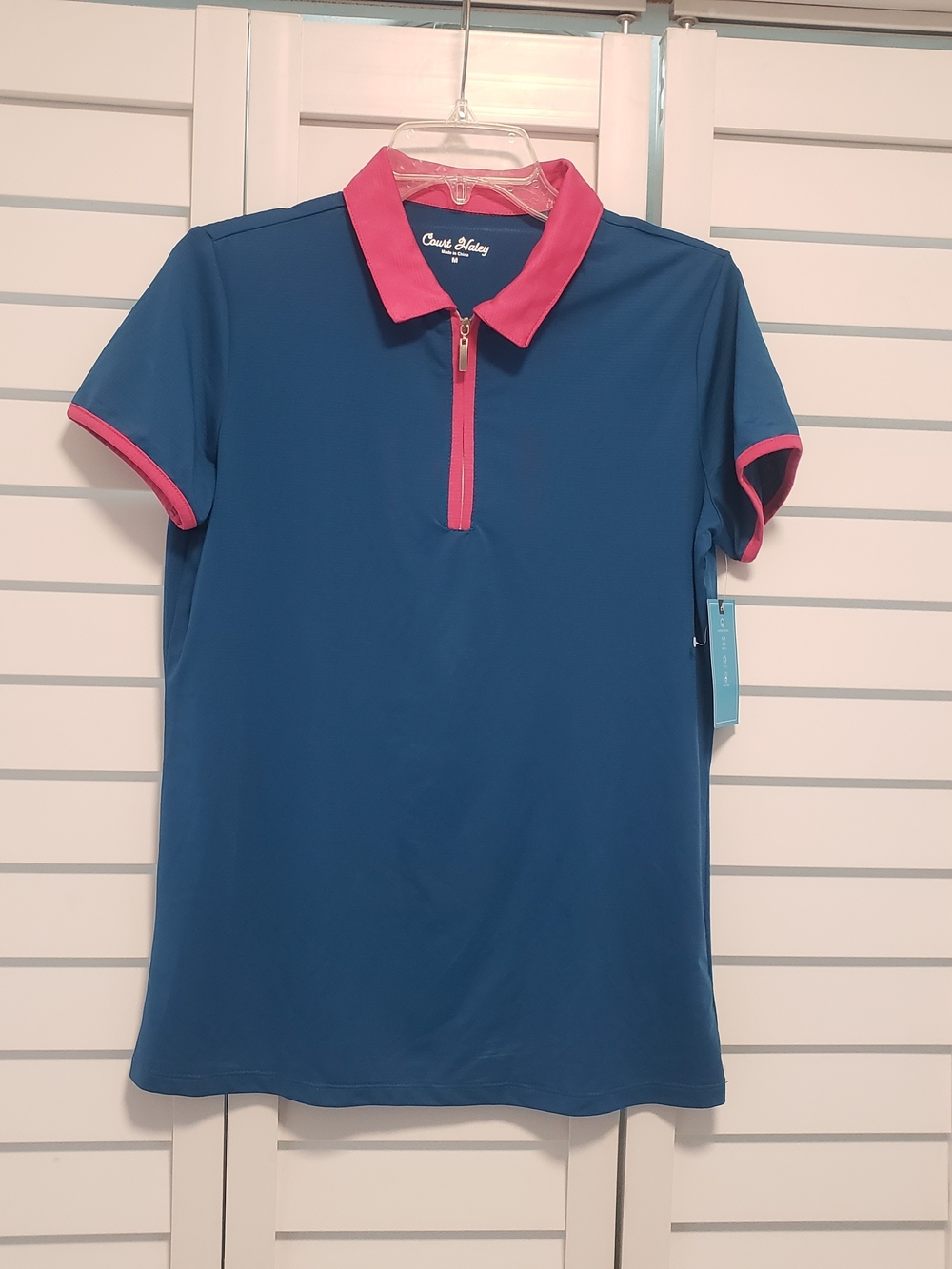 Women's Blue Polo Top with Pink Trim